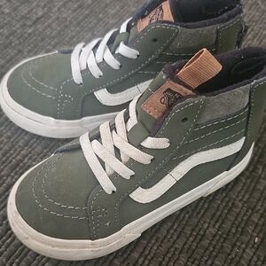 Vans Kids High-Top Sneakers in Olive Green and White